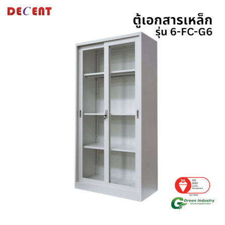 ตู้เอกสารเหล็ก บานเลื่อนกระจกสูง DECENT รุ่น FC-G6 สีขาว 91.7ซม._0